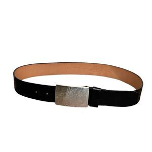 BRAVE BELTWORKS Black Leather Belt Silver Pebbled Rectangle Square Buckle 28